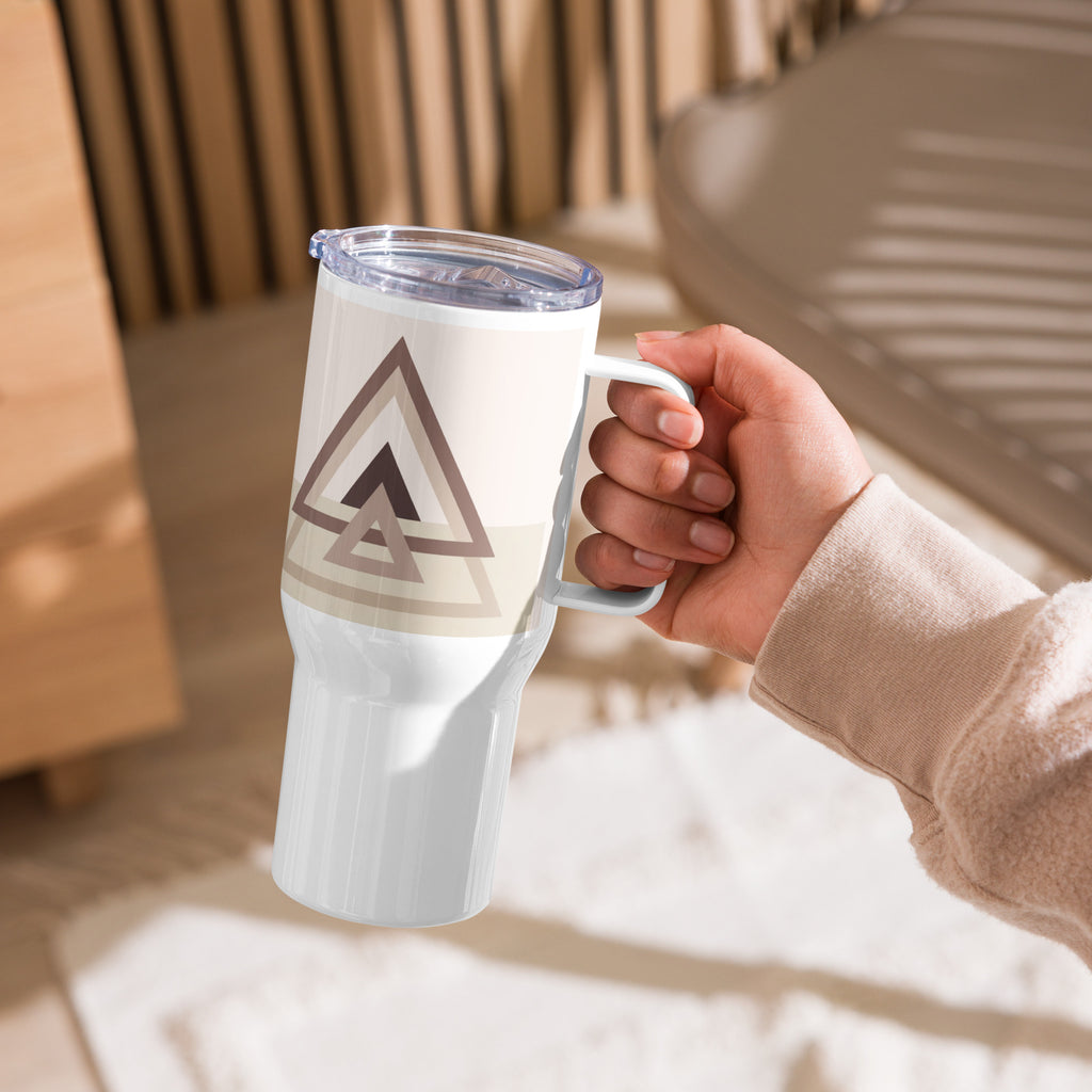 Travel Mug with Handle Triangle - Geometric Pattern Coffee Cup