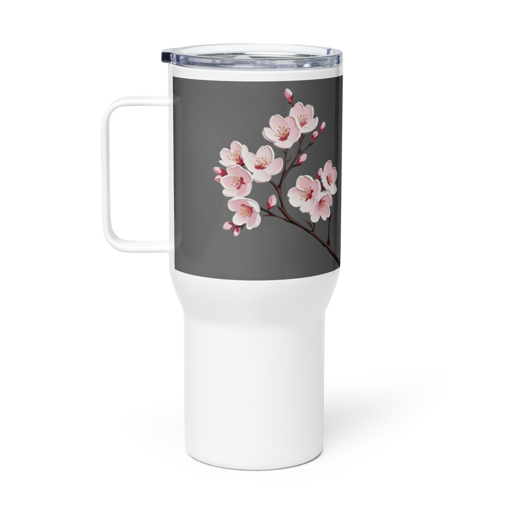 Travel Mug with Handle Cherry Blossom - Floral Coffee Cup 