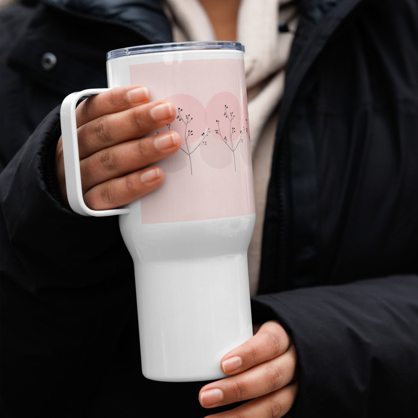 Pink Travel Mug with Handle - Portable Coffee Cup