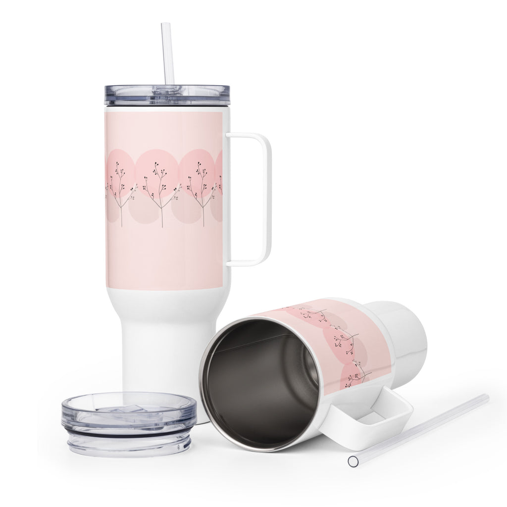 Pink Travel Mug with Handle - Portable Coffee Cup