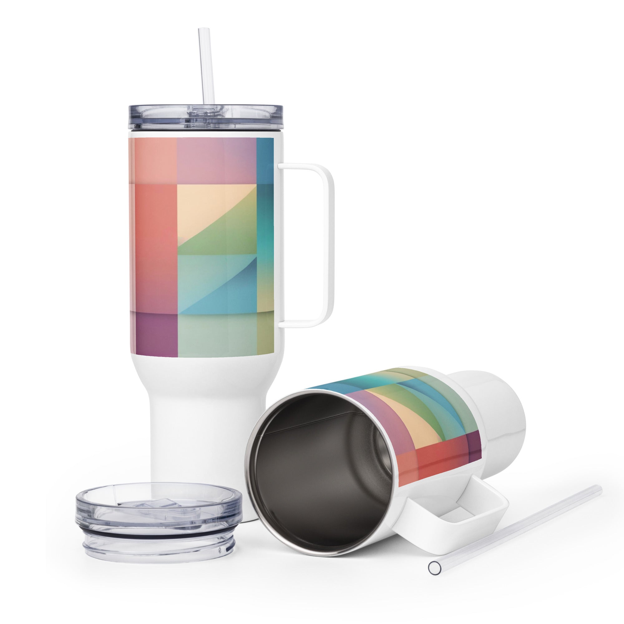  Colorful Travel Mug with Handle - Insulated Stainless Steel | Free Fashion Spirit