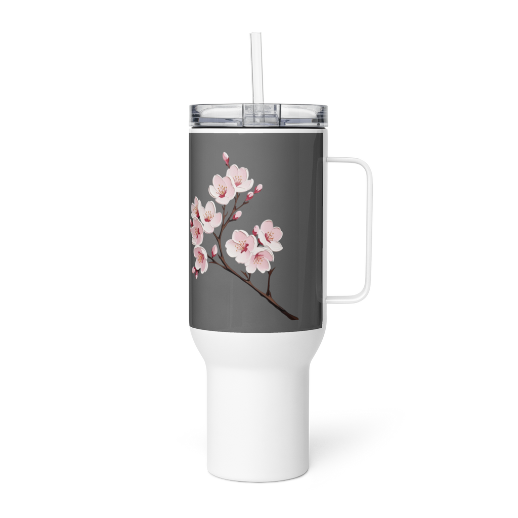 Travel Mug with Handle Cherry Blossom - Floral Coffee Cup 