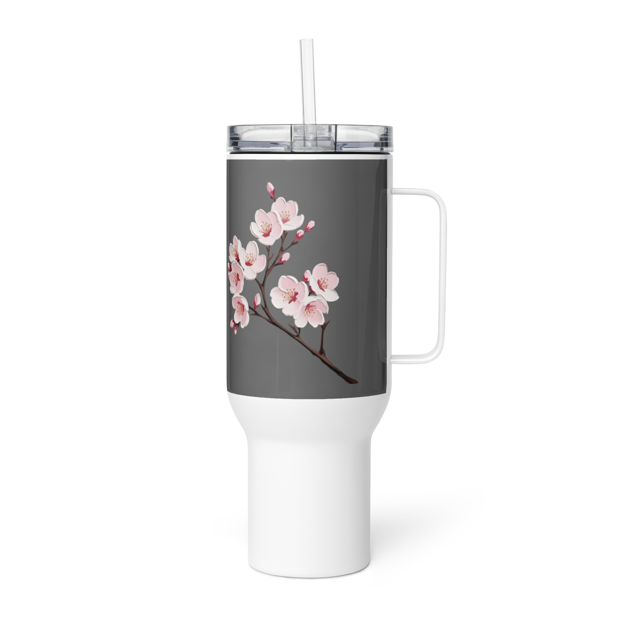 Travel Mug with Handle Cherry Blossom - Floral Coffee Cup 