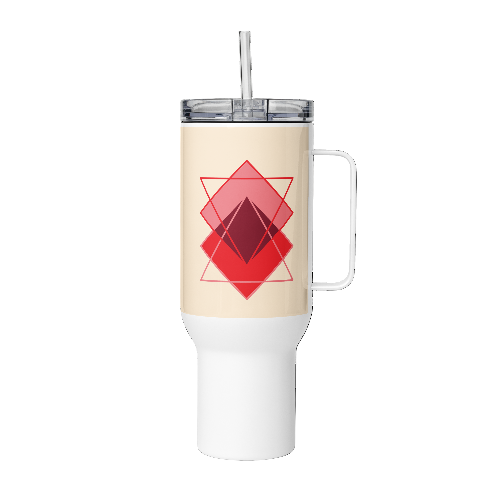 Travel Mug with Handle Red Squares - Geometric Coffee Cup