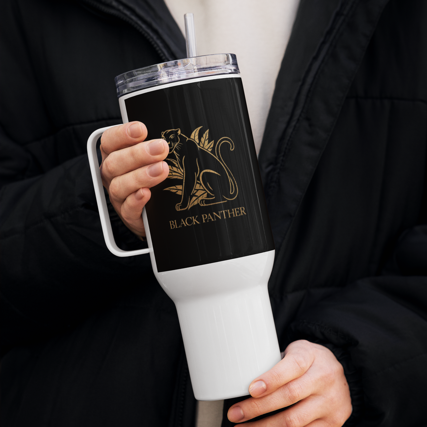 Travel mug with a handle Black Panther