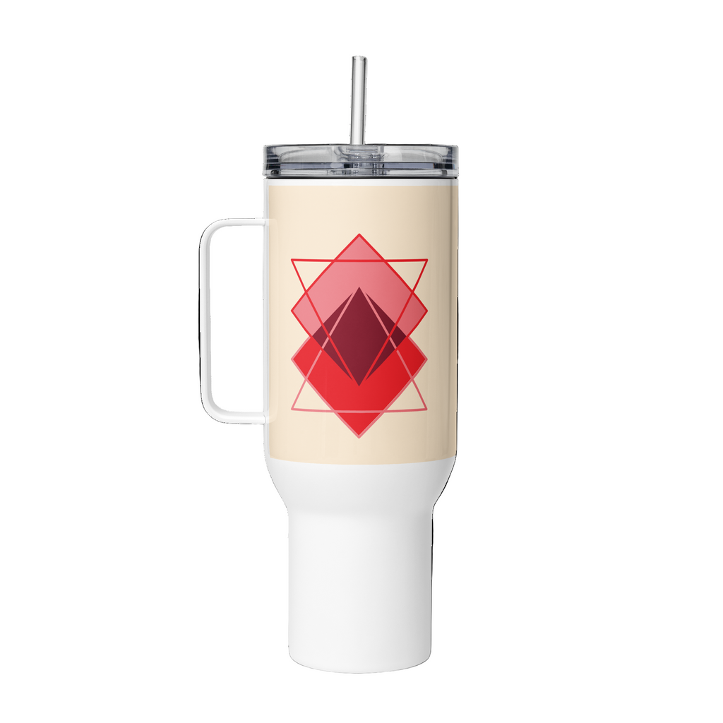 Travel Mug with Handle Red Squares - Geometric Coffee Cup