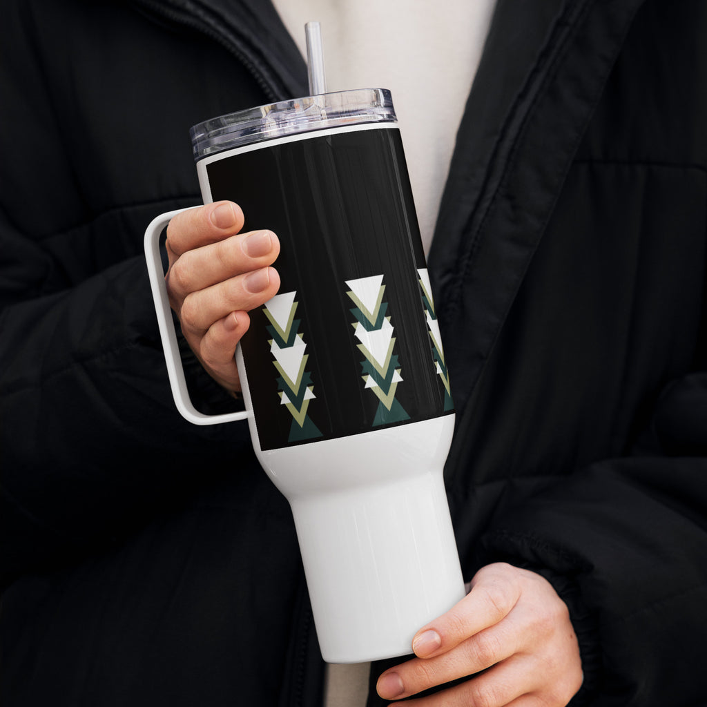 Travel Mug with Handle Triangle - Geometric Pattern Coffee Cup