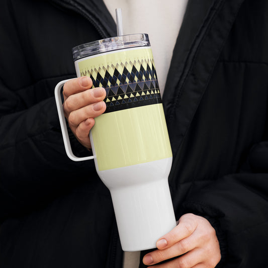 Travel Mug with Handle Yellow - Geometric Pattern Coffee Cup