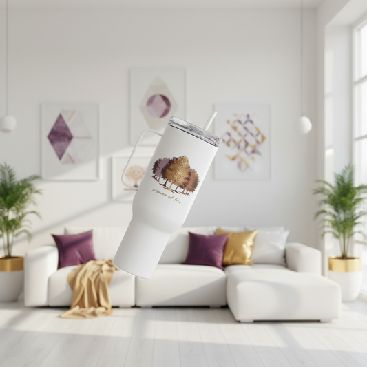 Trees Travel Mug Modern White Purple Gold