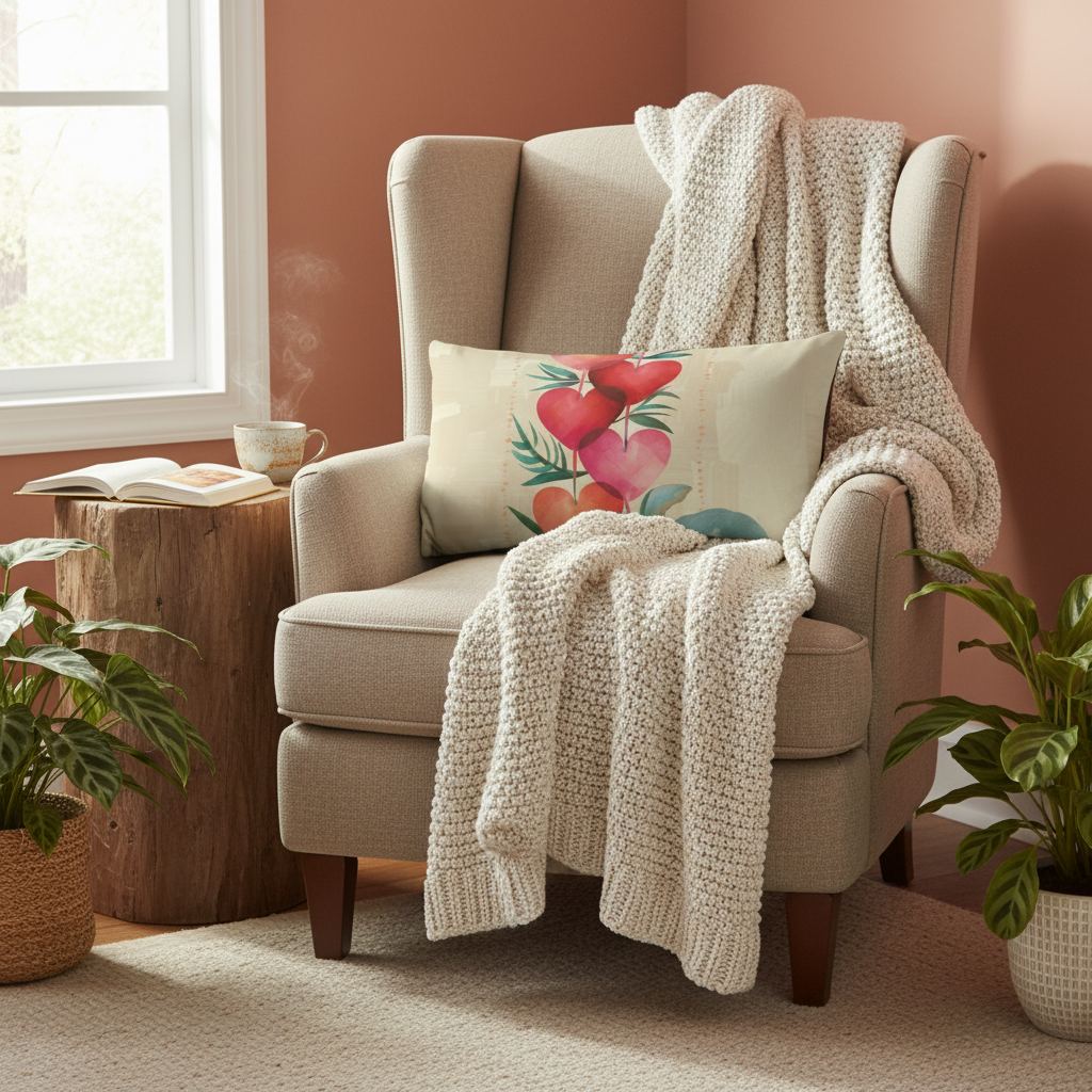 Tropical hearts pillow reading nook rectangular