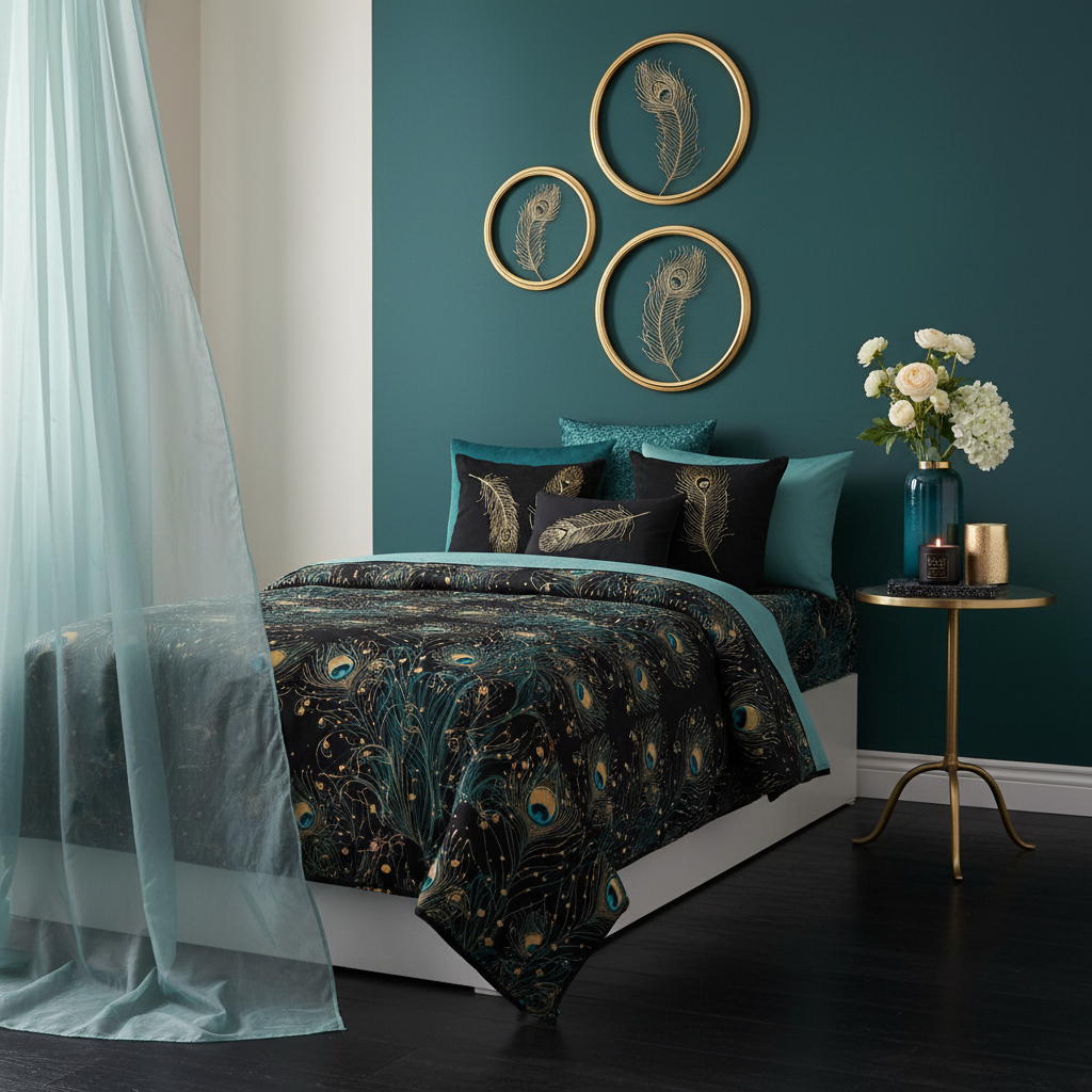 Twin bed elegant peacock styling
