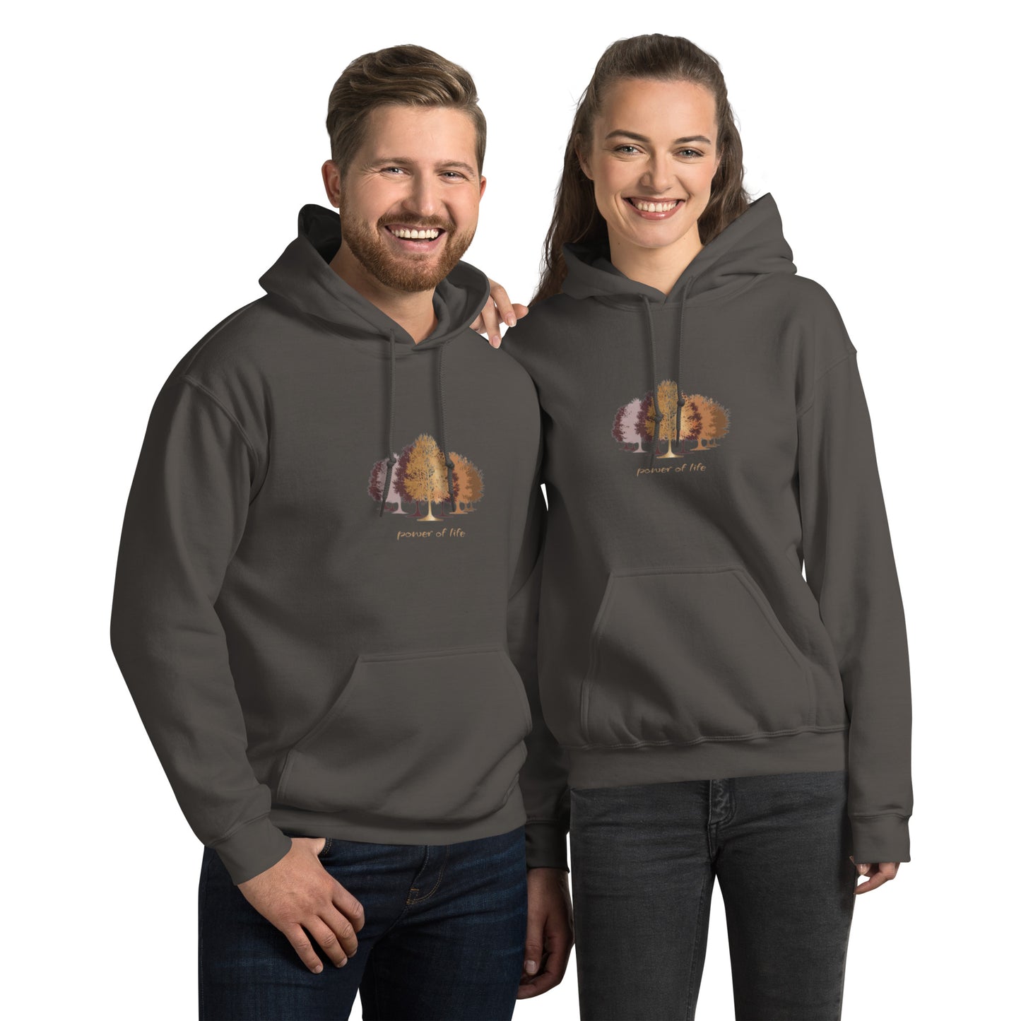 grey hoodie with trees 
