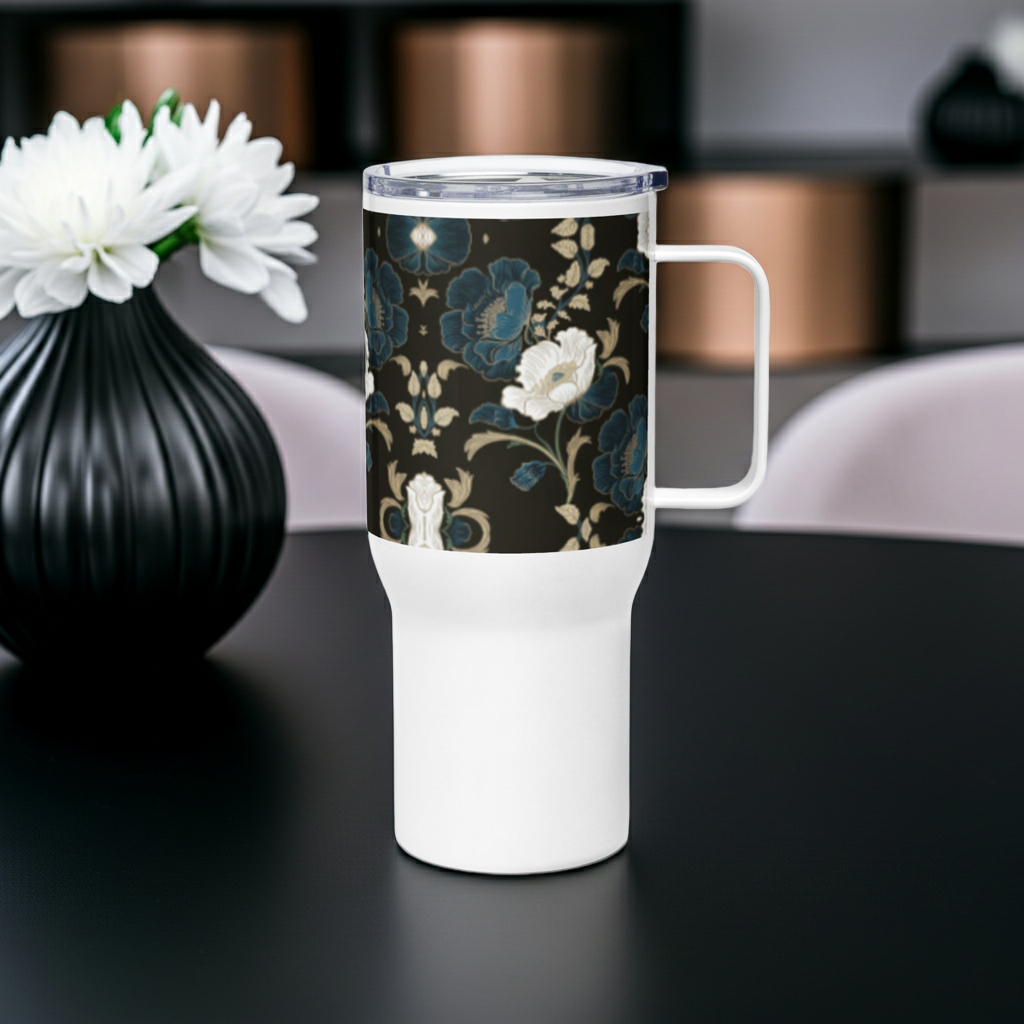 Big Flowers Travel mug with a handle