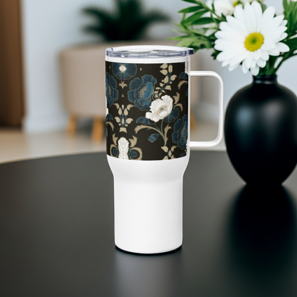 Big Flowers Travel mug with a handle