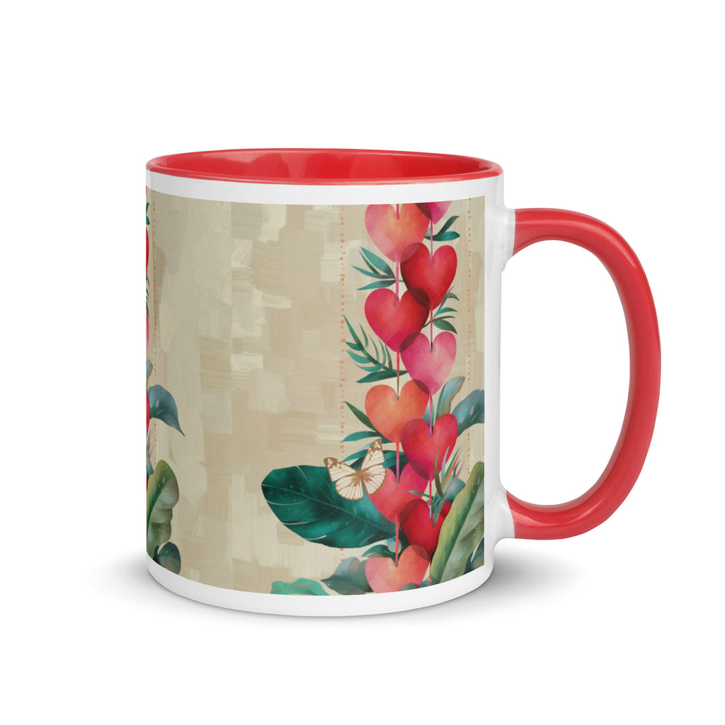 White hearts mug with red colored inside - right side view