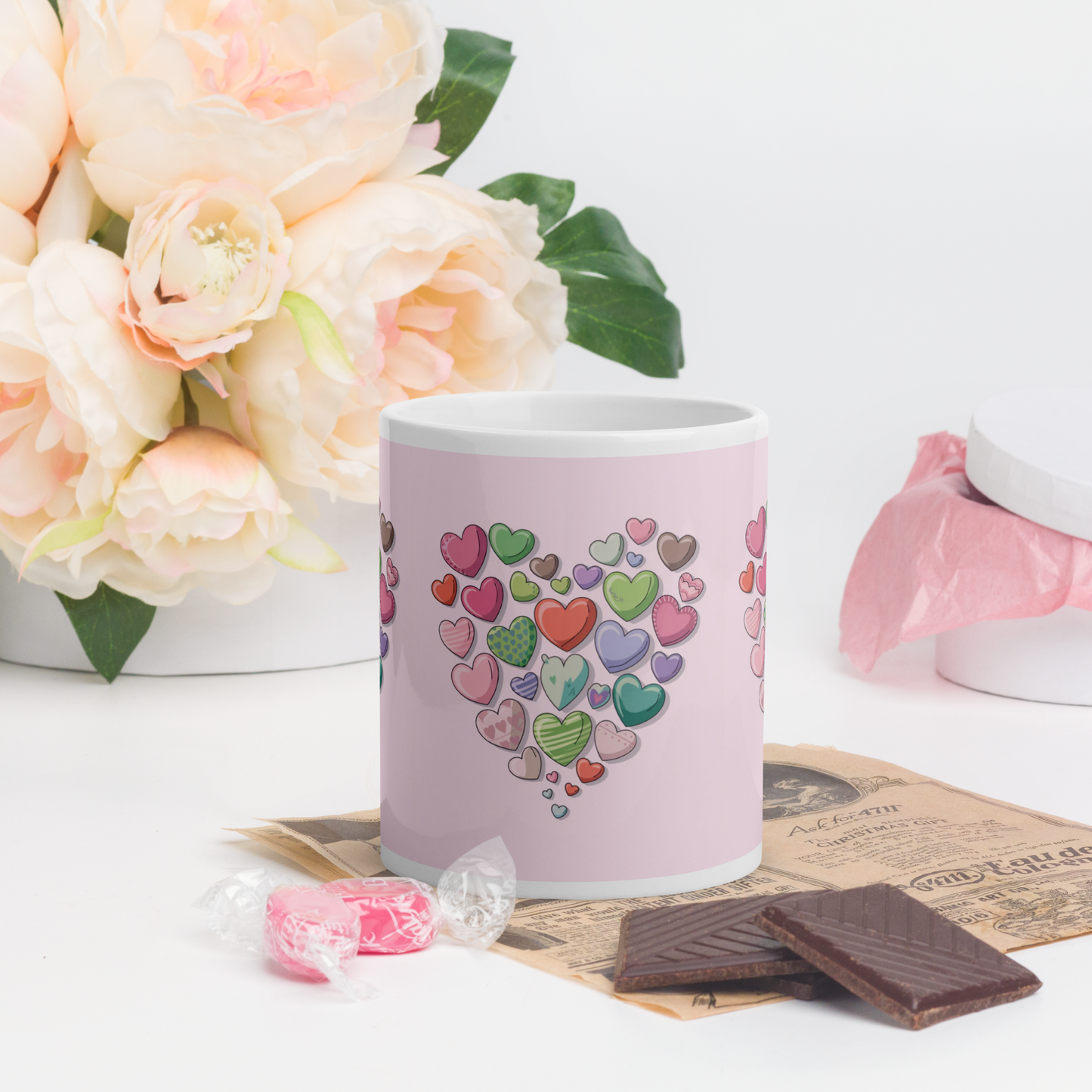 White glossy mug Hearts