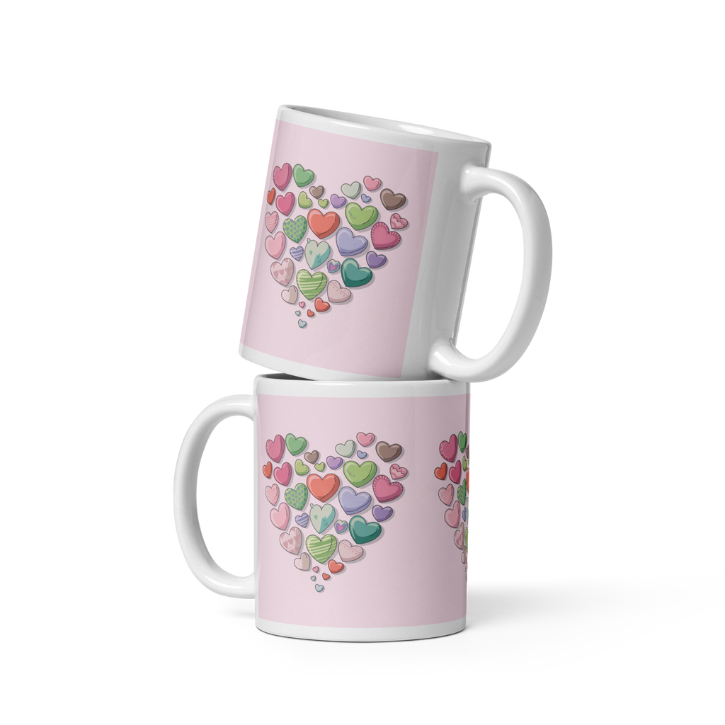 White glossy mug Hearts