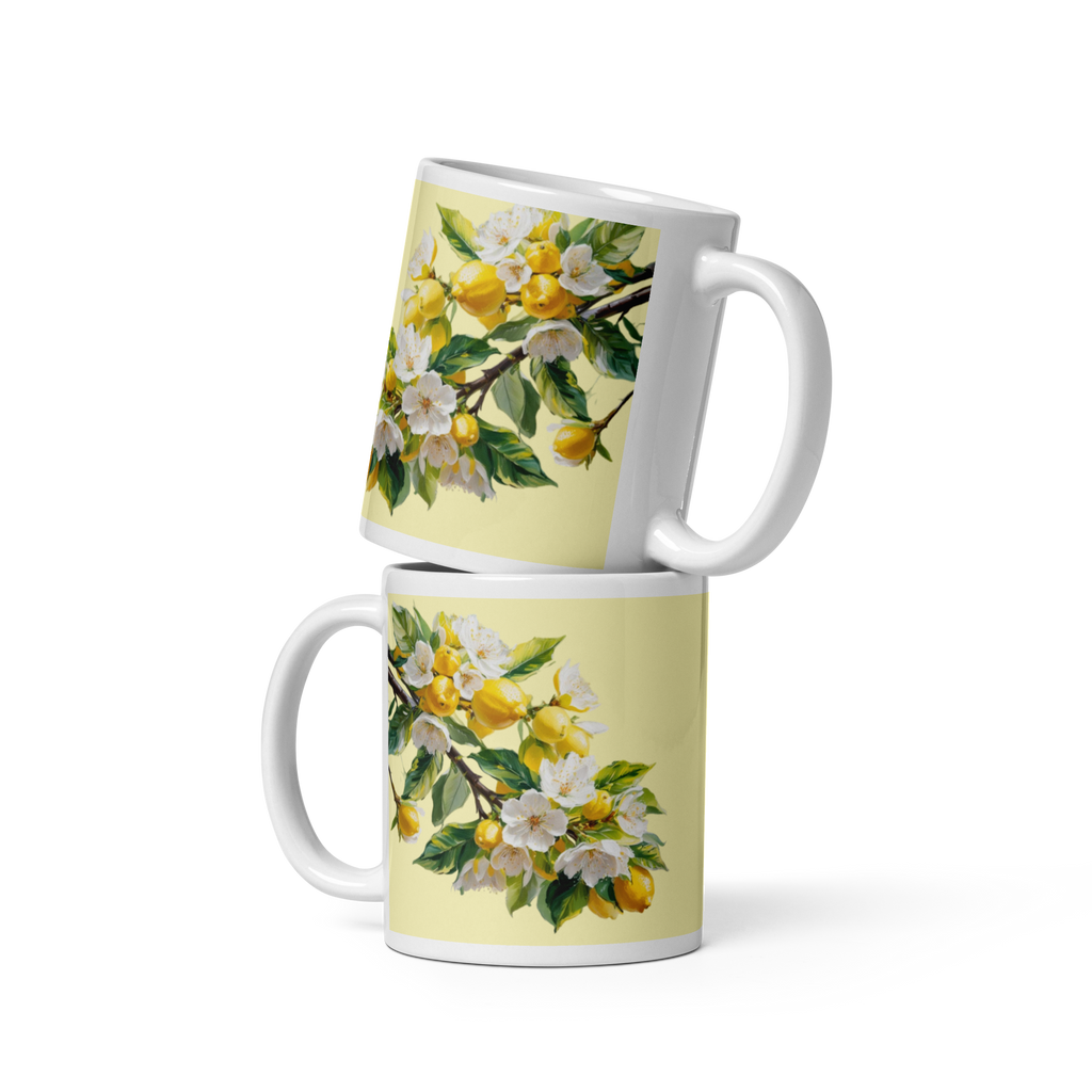 Citrus White Glossy Mug - Fresh Fruit Coffee Cup