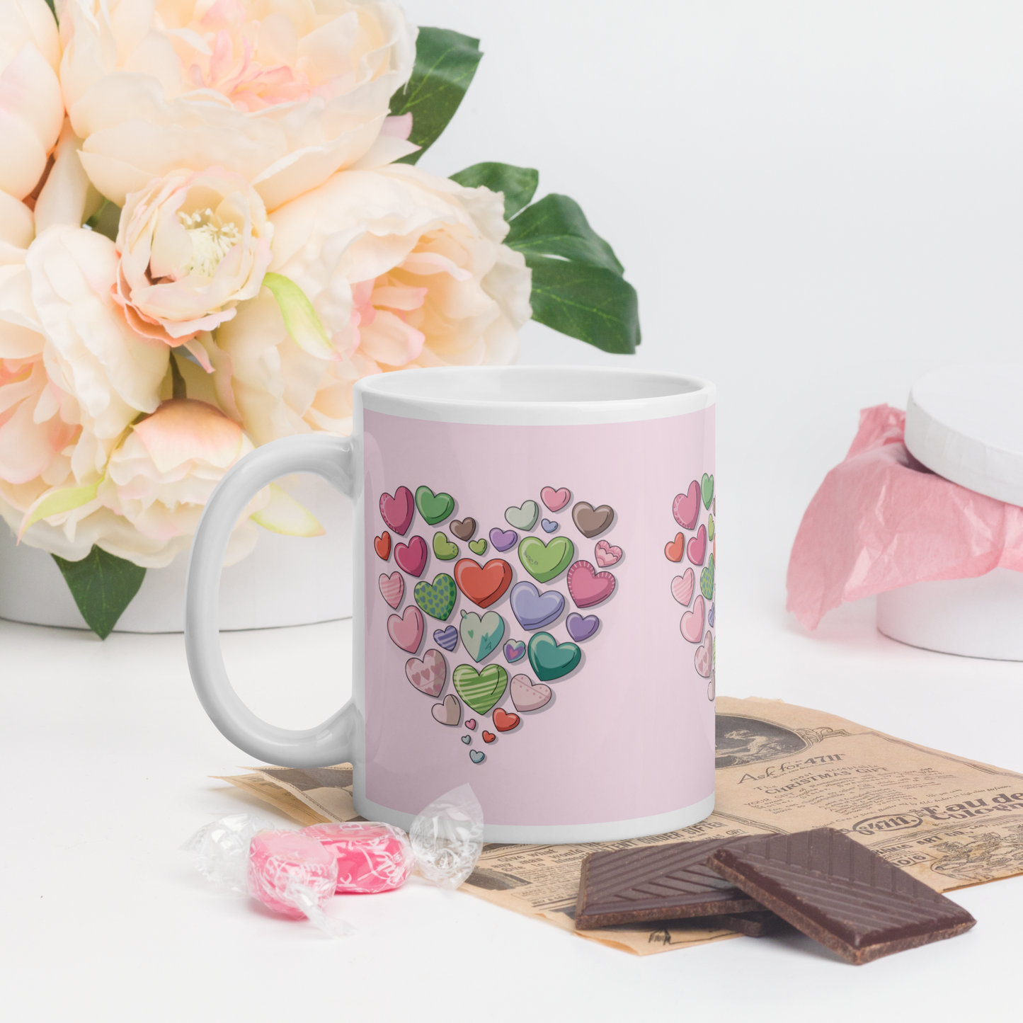 White glossy mug Hearts