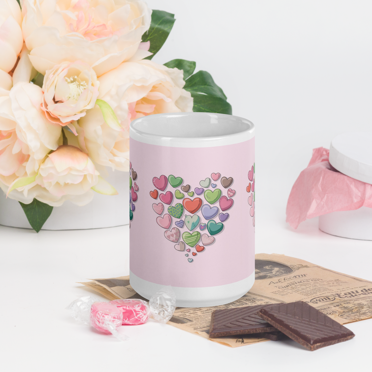 White glossy mug Hearts