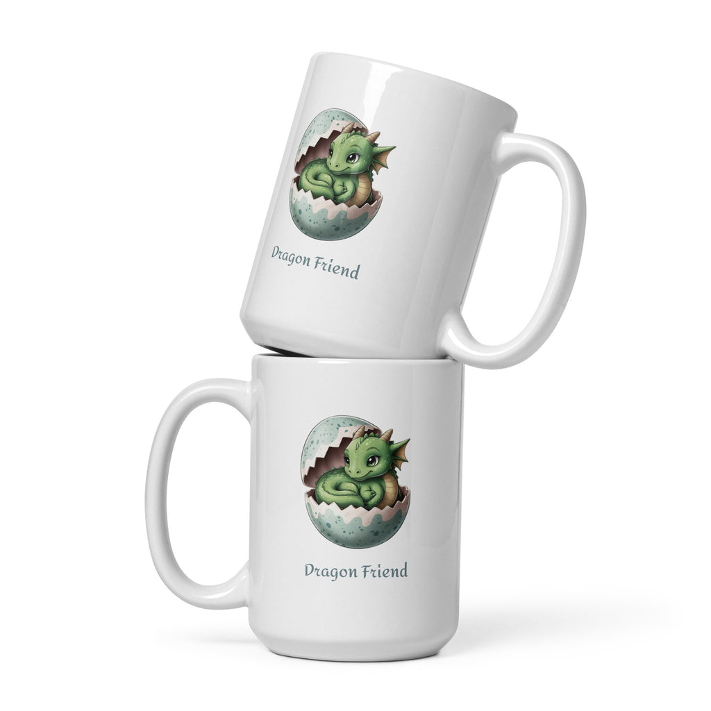 White Glossy Mug Dragon Friend - Fantasy Coffee Cup