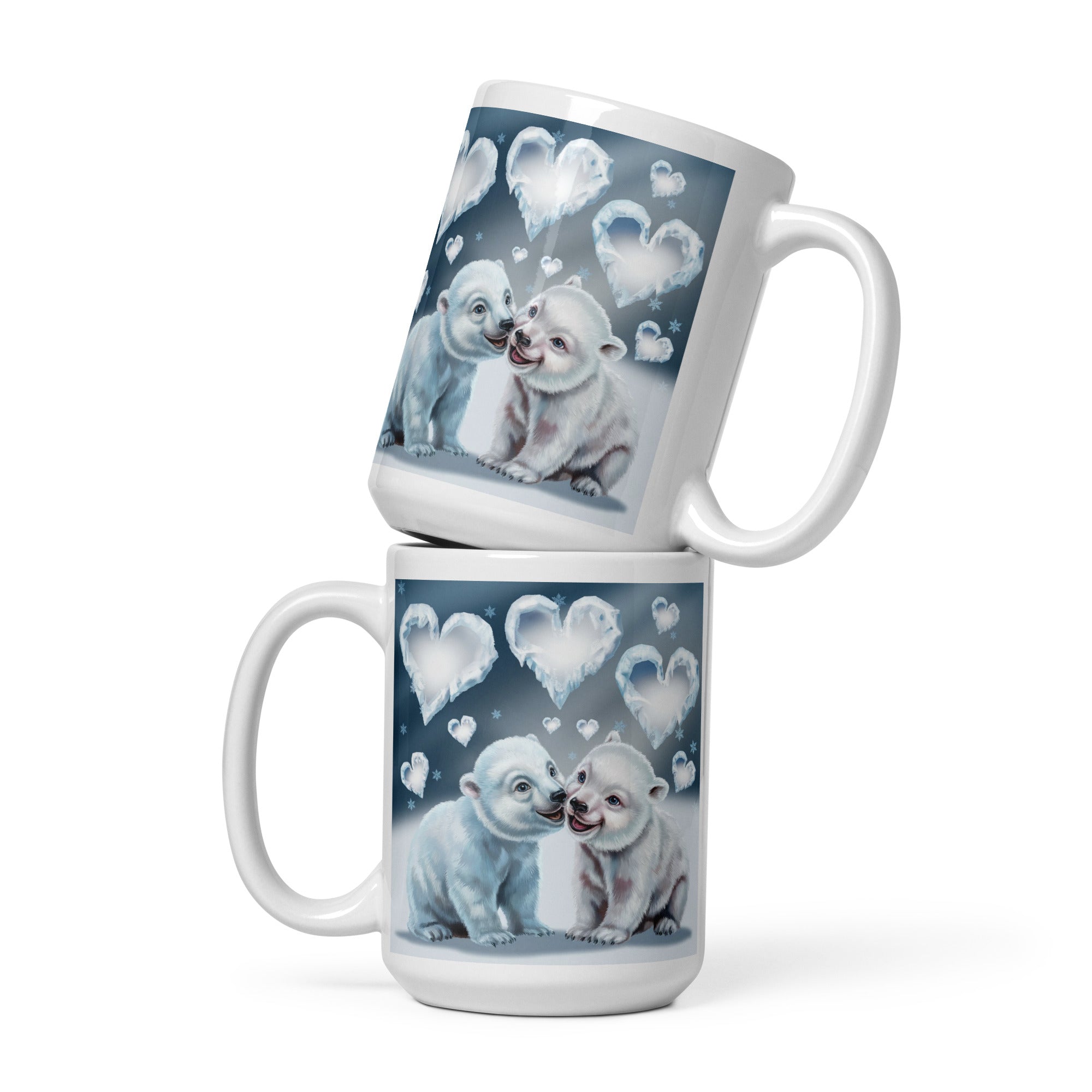 White Glossy Mug Polar Bears - Cute Animal Coffee Cup