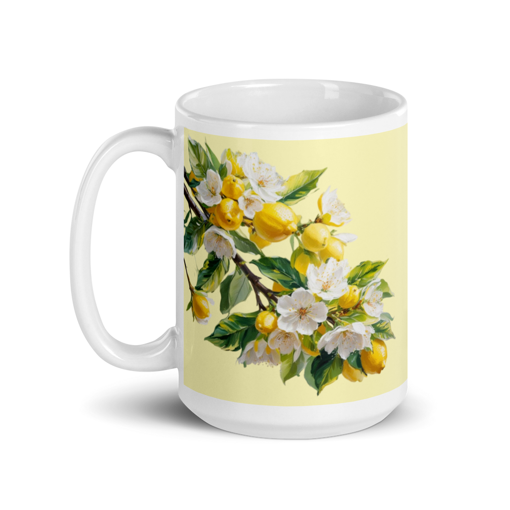 Citrus White Glossy Mug - Fresh Fruit Coffee Cup