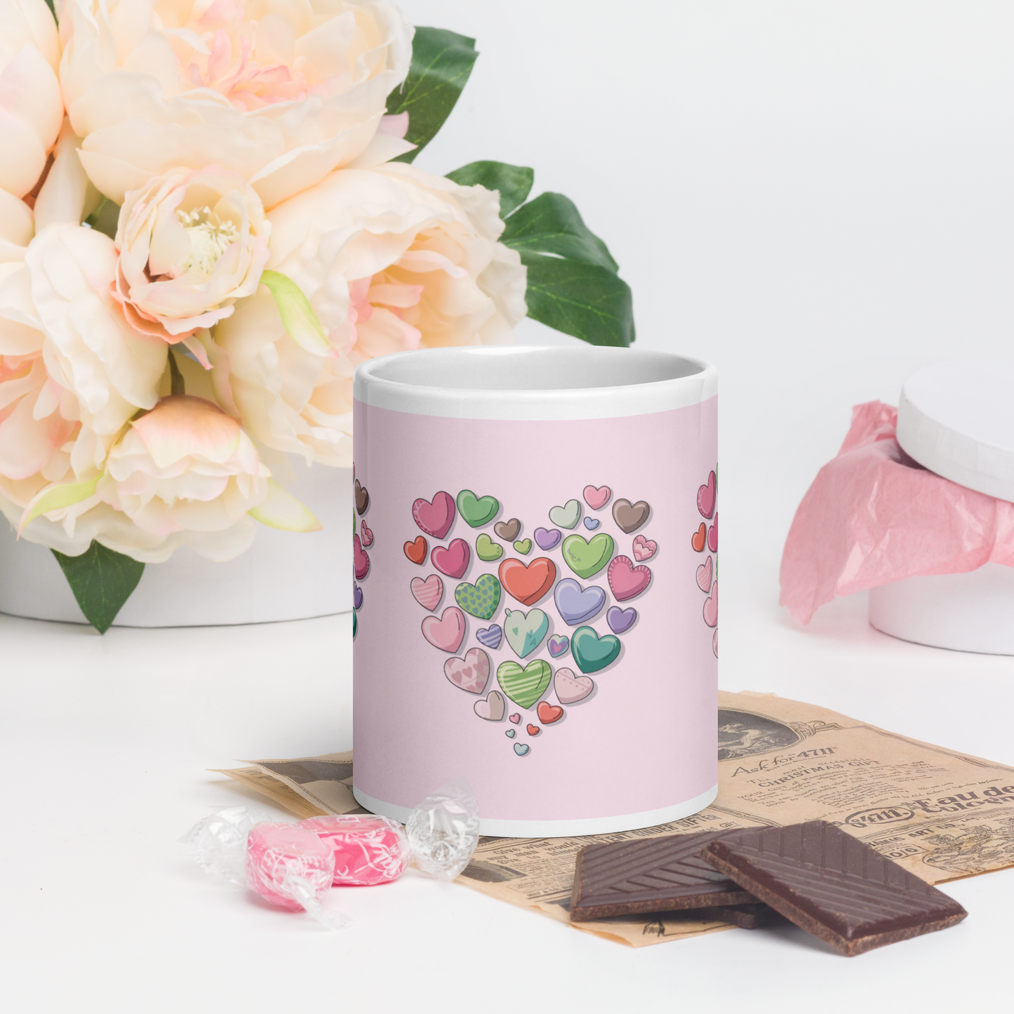 White glossy mug Hearts