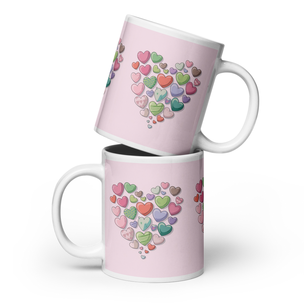 White glossy mug Hearts