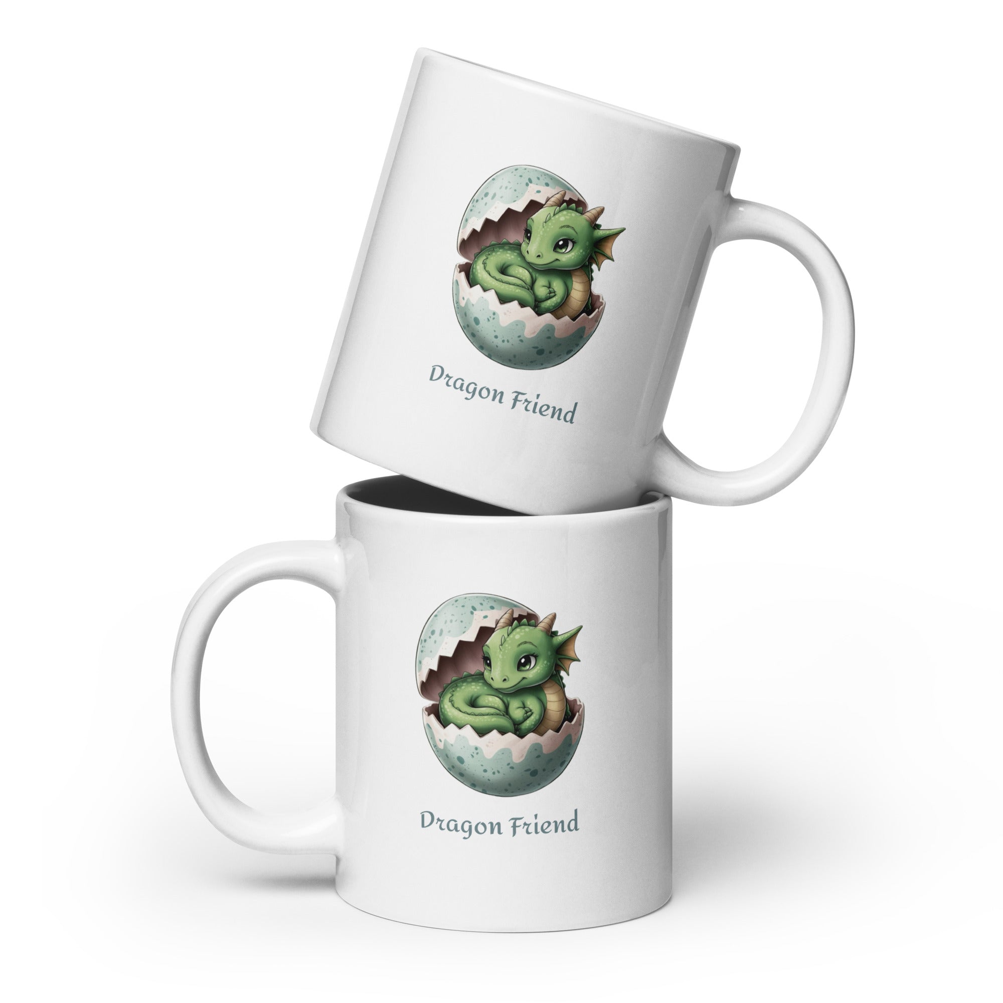 White Glossy Mug Dragon Friend - Fantasy Coffee Cup