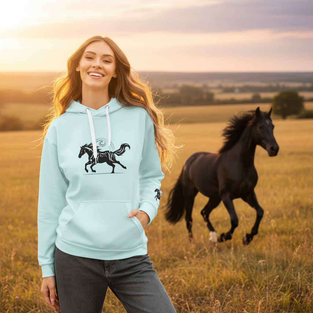 Wild Black Horse Hoodie - Freedom & Happiness