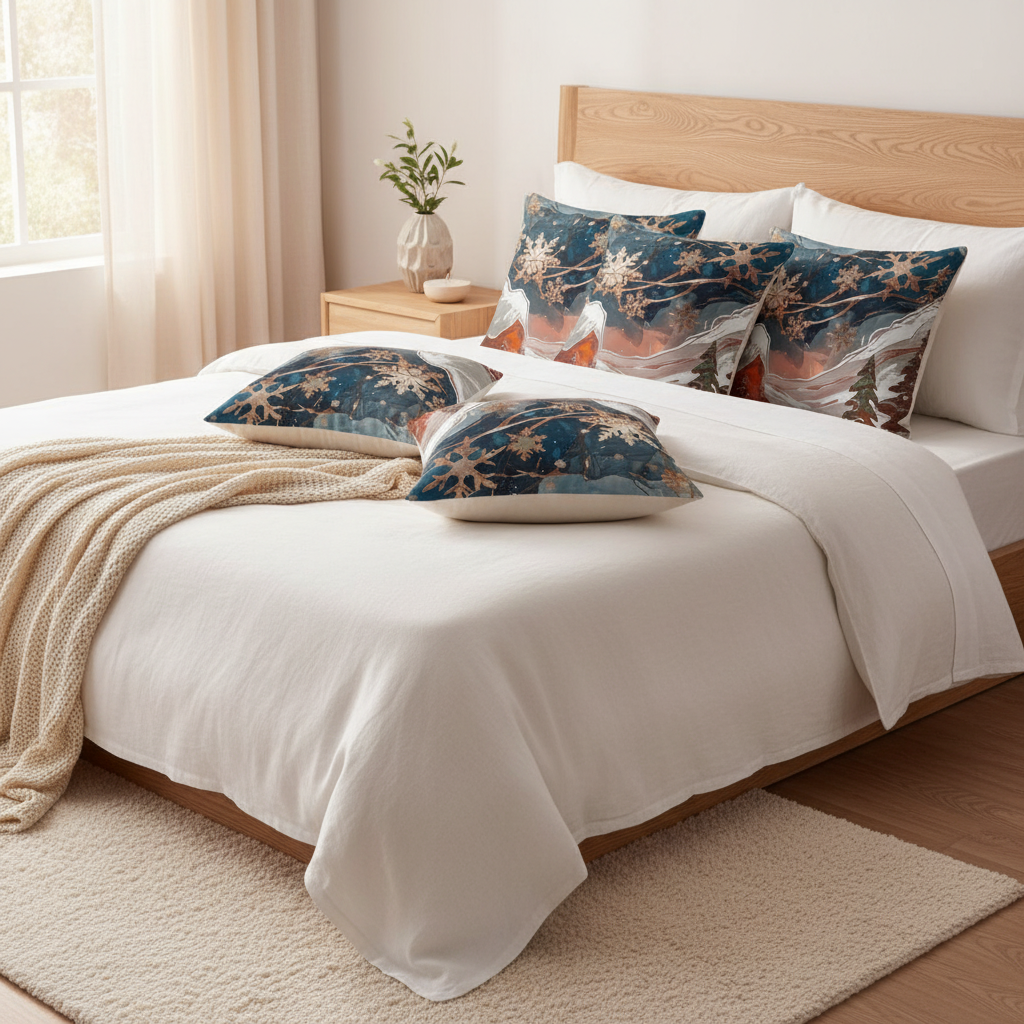 Winter Landscape Pillows v ložnici - více kusů