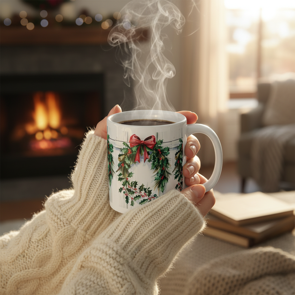 Winter White Glossy Mug Lifestyle