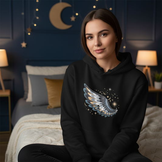 Night Wing Hoodie - Celestial Design | Mystical Streetwear | Free Fashion Spirit