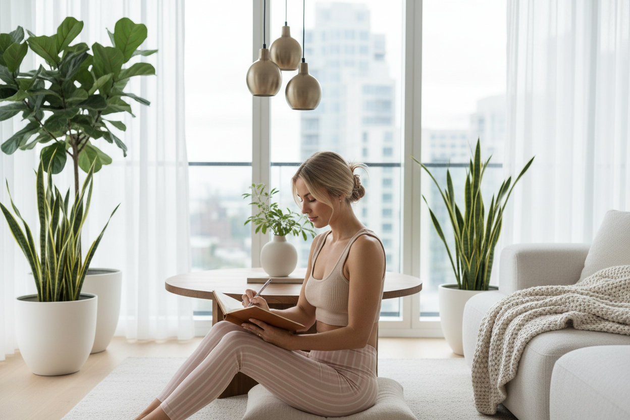 Woman Journaling in Apartment