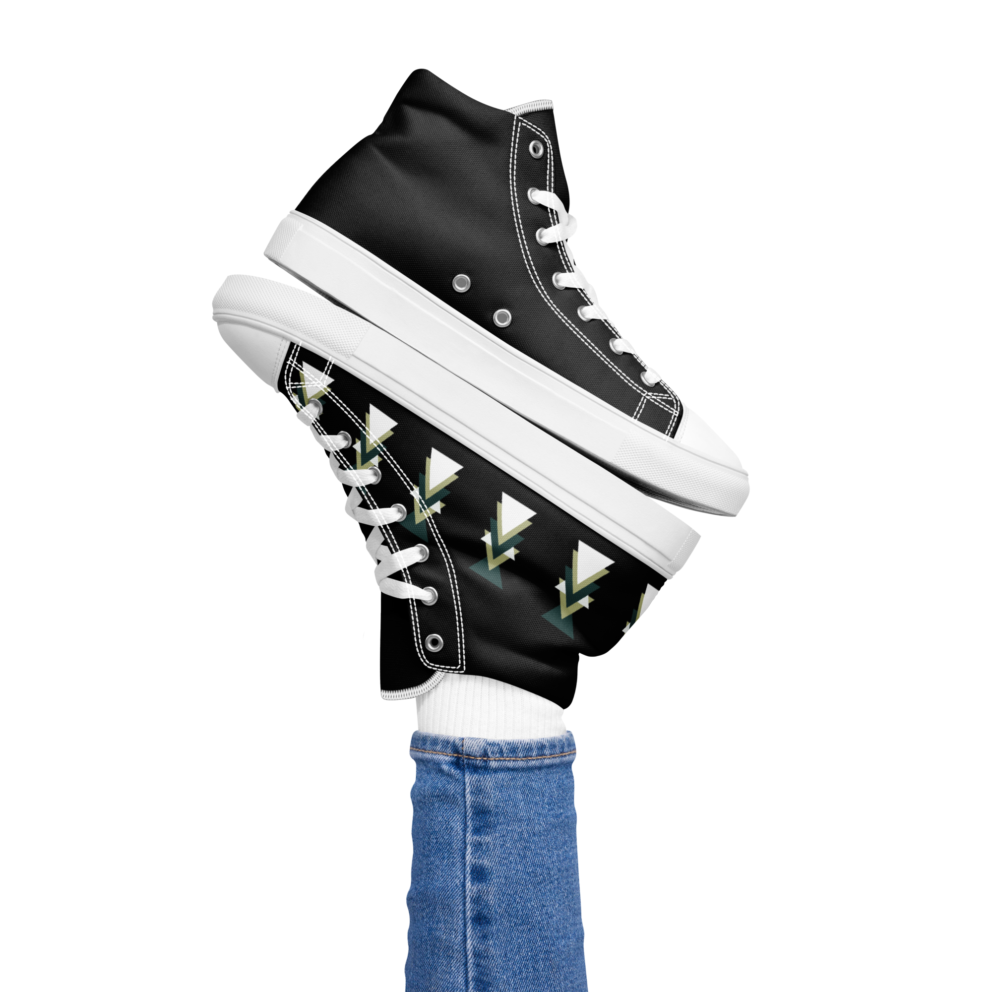 Triangles Women's High Top Canvas Shoes - Geometric Sneakers