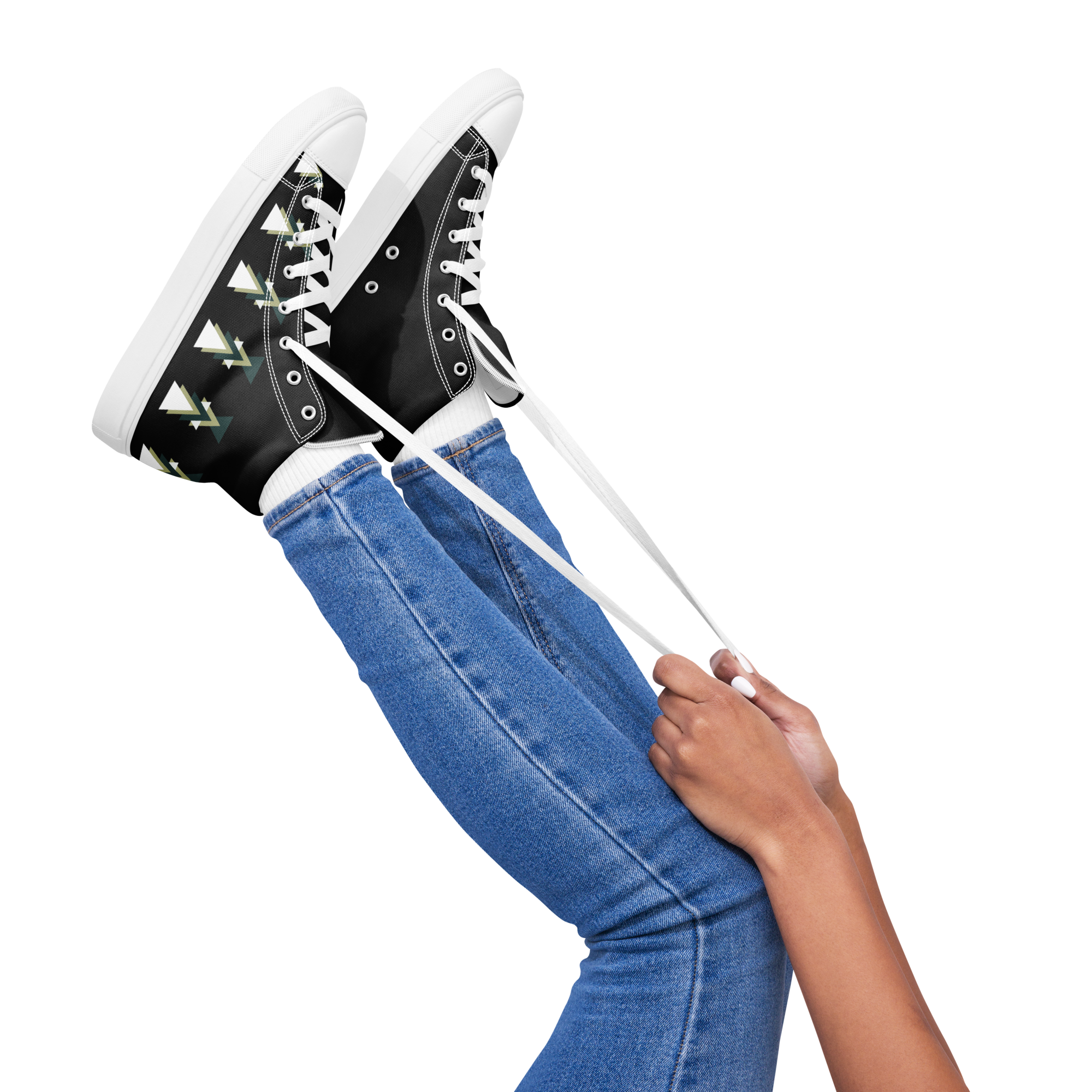 Triangles Women's High Top Canvas Shoes - Geometric Sneakers