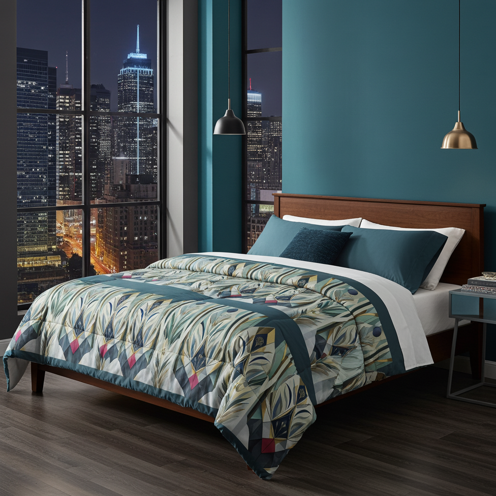 Teal Modern Comforter - Art Deco Geometric Bedding | Free Fashion Spirit