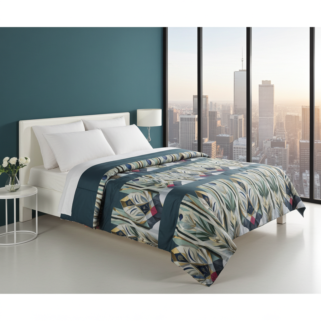 Teal Modern Comforter - Art Deco Geometric Bedding | Free Fashion Spirit